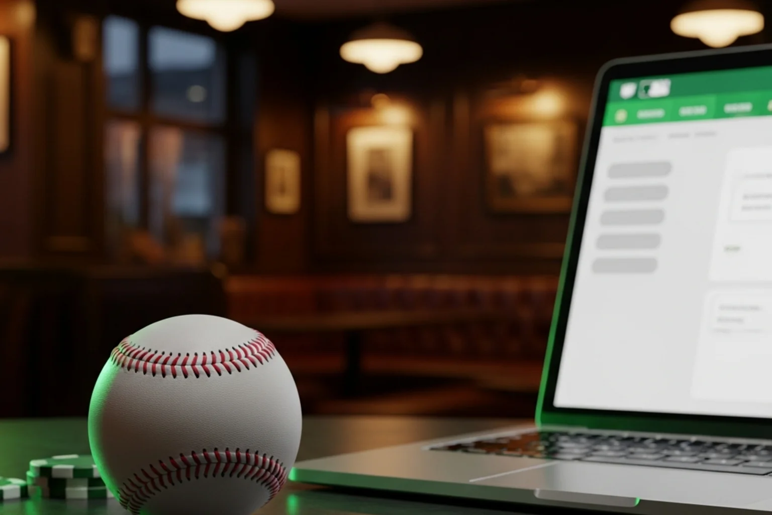 MLB Online Betting in the UK guide hero — baseball at a UK sportsbook desk